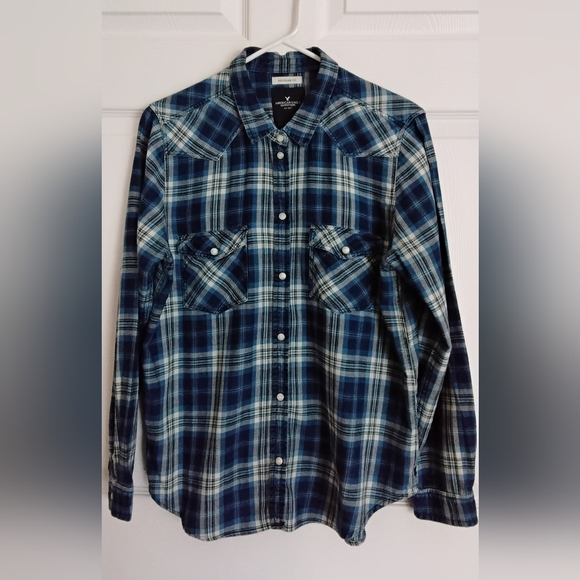 American Eagle Outfitters Tops - American Eagle Outfitters Blue and White Plaid Button-Down Shirt Womens